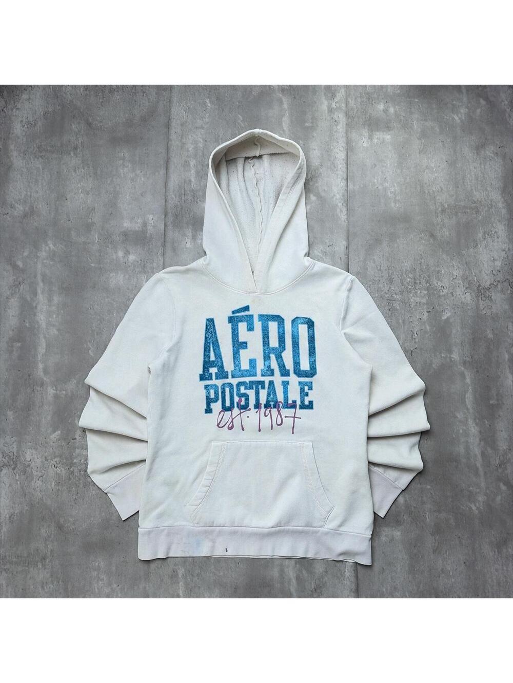 Y2K White Aeropostale Surf Grunge Boxy Hoodie